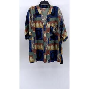 KIPS BAY Men's Vintage Multicolor Printed Button-Up Short Sleeve Shirt SZ XL